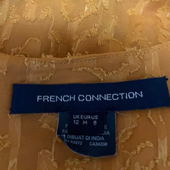 French Connection Brenna Yellow Long Puff Sleeve V-Neck Peplum Blouse Top Size 8 - Picture 4 of 5
